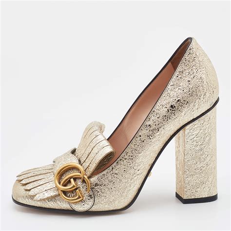 gucci marmont block heel gold|gucci marmont fringe heels.